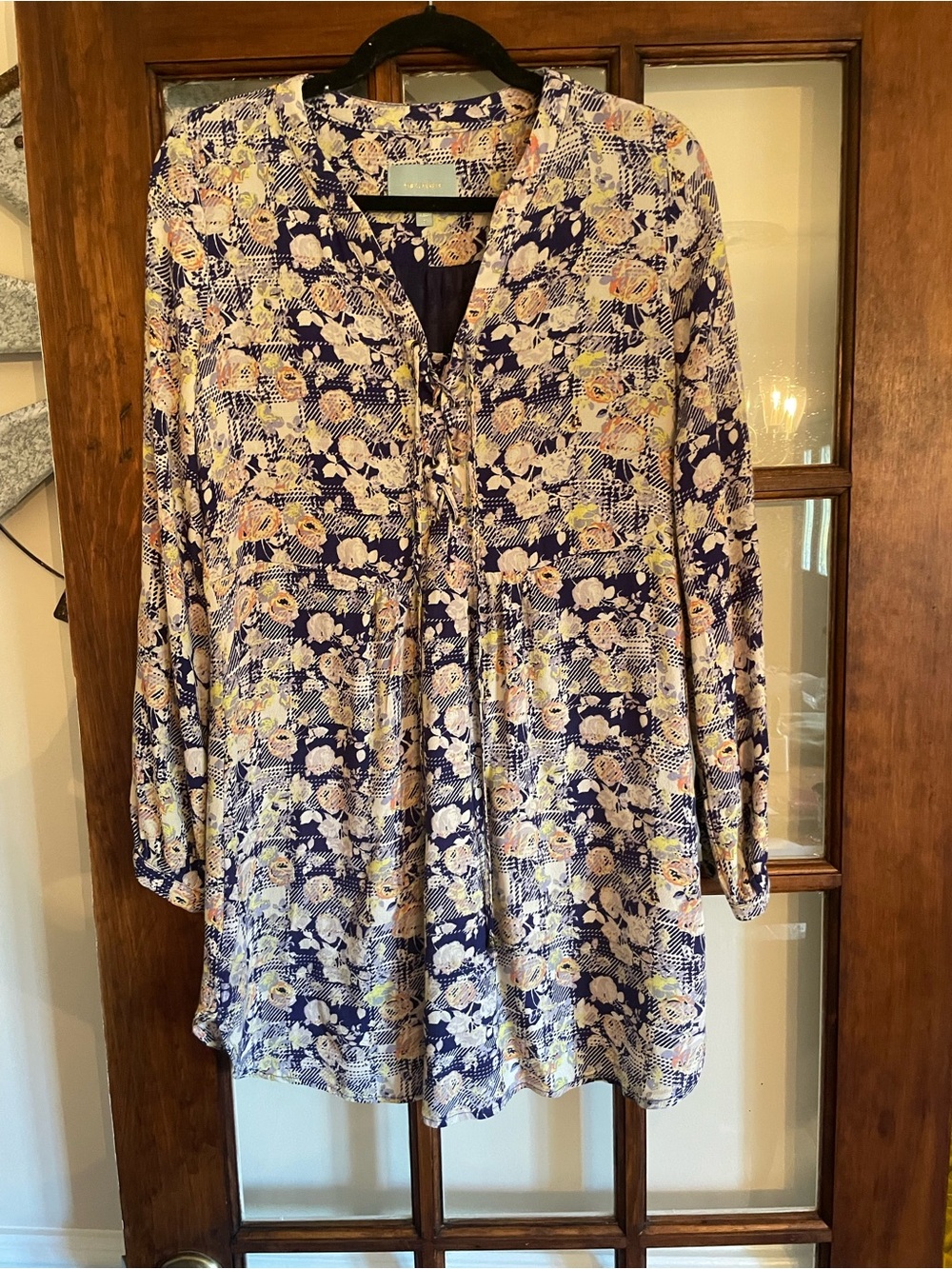 Skies Are Blue Navy and Cream Floral Tie-Front Dress